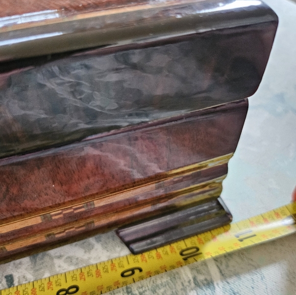 Deep Rich Marquetry Glossy Finish Wooden Wood Jewelry Box Gold Tone Hardware - Picture 8 of 15